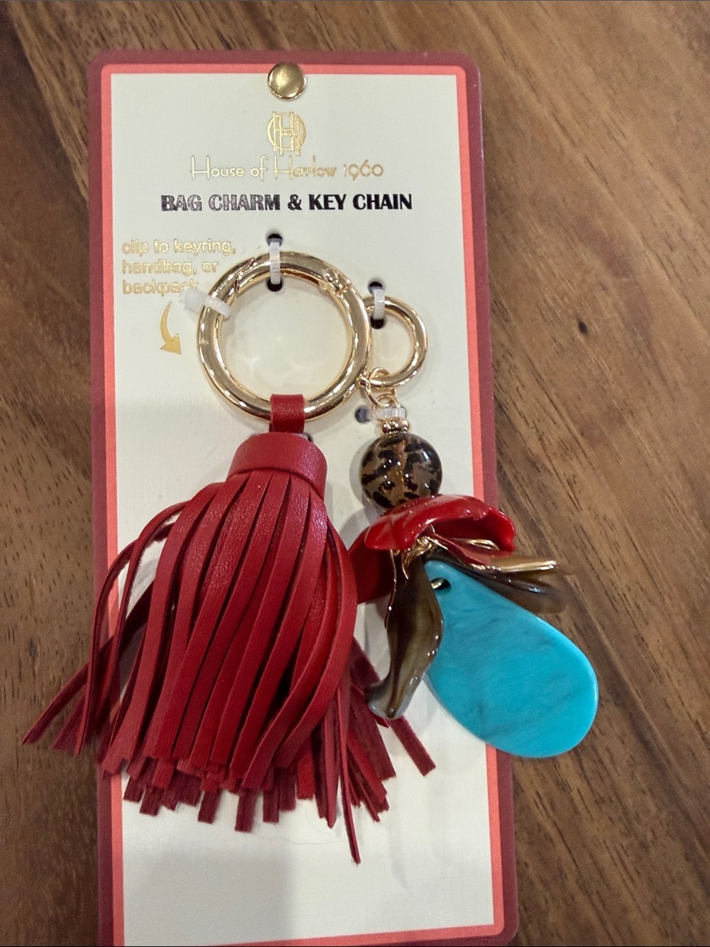 BLOW OUT House of Harlow 1960 Red Tassel Bag Charm with Turquoise Accent